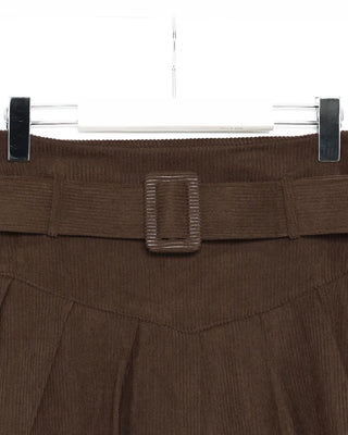 Belted corduroy pleated mini skirt