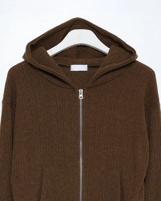 Rib-knit semi-cropped double-zip hoodie