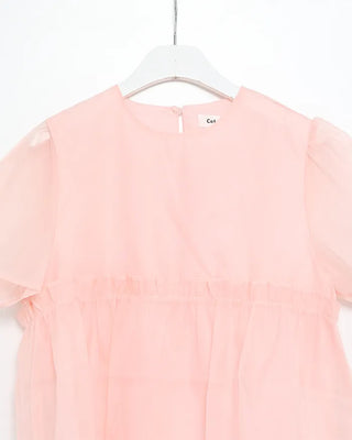 Organza ruffle balloon sleeve blouse