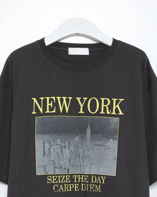 NEW YORK print half-sleeve T-shirt