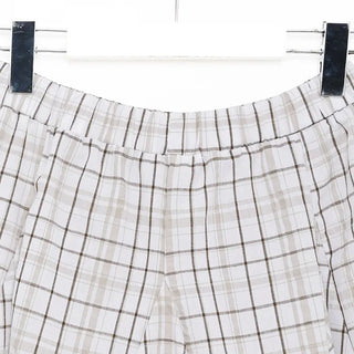 Pleated check midi skirt