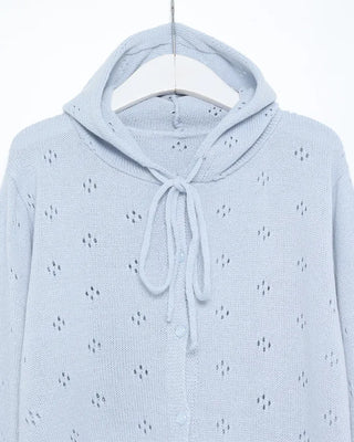 Knitted Flower Punching Hooded Cardigan