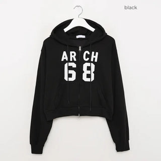 68 Patch Double Zip Cropped Hoodie
