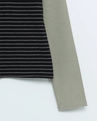 Striped Henley Neck Long T-Shirt