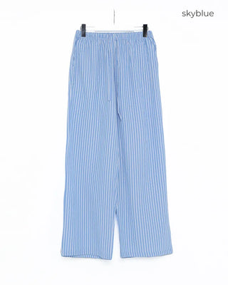 Color striped elastic waist pants