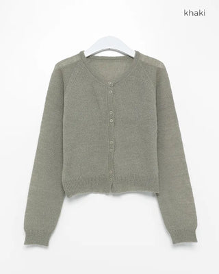 Round neck double-button knit cardigan