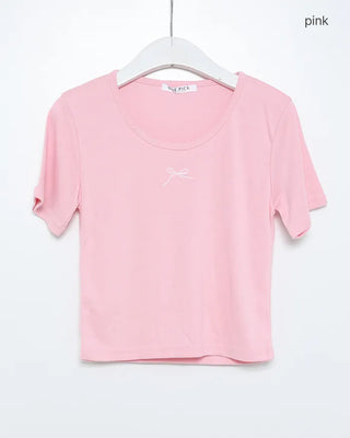 Ribbon patch point short-sleeve T-shirt