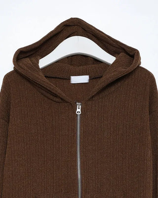 Zip-up knit hoodie