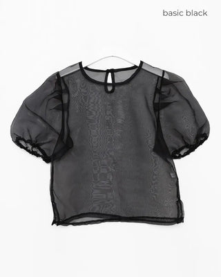 Sheer polka dot puff sleeve blouse