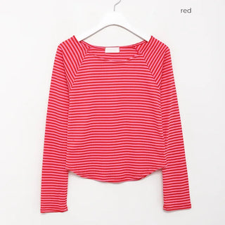 Striped round hem long-sleeve cut and sew