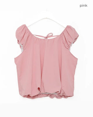 Back ribbon shirred blouse