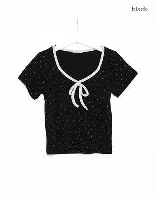 Two-tone ribbon dot T-shirt
