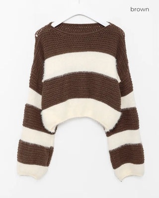 Striped fur crop knit