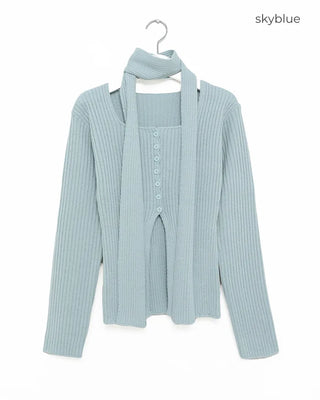 Ribbed cardigan and scarf set
