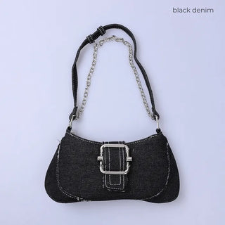 Denim buckle shoulder bag