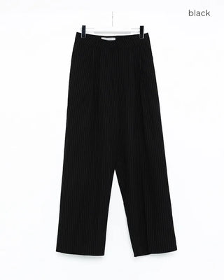 Pinstripe center-pleated wide-leg slacks