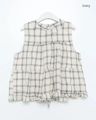 Back ribbon check sleeveless top