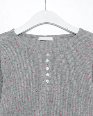 Mini Flower Henley Neck Thermal Cut and Sew