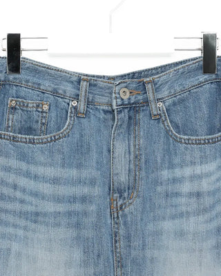 Washed long denim skirt