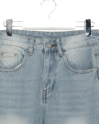 Washed wide denim pants