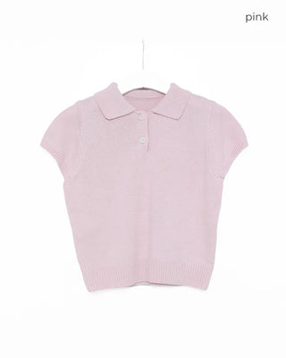 Two-button collar short-sleeved knit