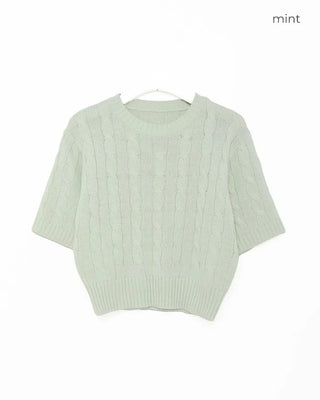 Cable Cropped Short-Sleeve Knit