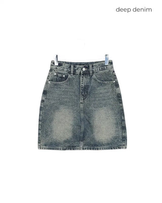Washed denim midi skirt