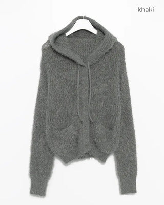 Hairy Knit Drop Shoulder Hoodie