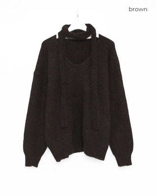 V-neck scarf knit