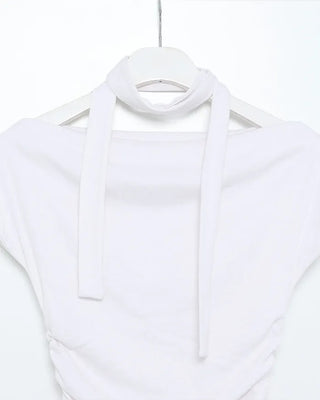 Shoulder shirring detail draped T-shirt