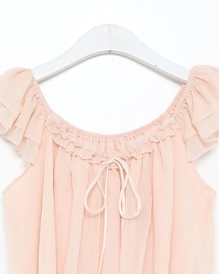 Frilled ribbon chiffon off-shoulder blouse