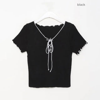 Eyelet short-sleeved T-shirt