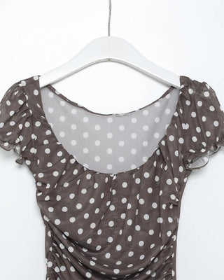 Polka Dot Gathered Slim Short-Sleeve Blouse