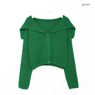 Sailor collar knit zip-up