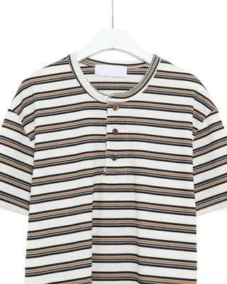 Multi-stripe Henley neck T-shirt