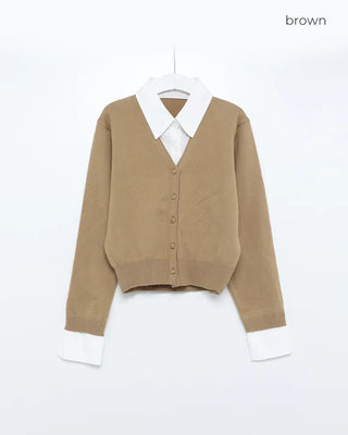 Layered shirt with knit accents