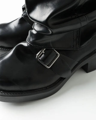 Buckle Point Leather Mid-Calf Boots
