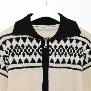 Nordic pattern knit zip-up
