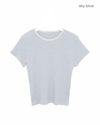 White ribbed border half-sleeve T-shirt