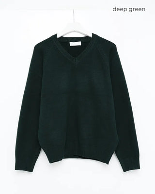 (Unisex) V-neck raglan high-gauge knit