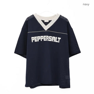 Lettering V-neck Mesh T-shirt