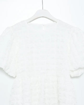 Oversized embossed shirred short-sleeved blouse