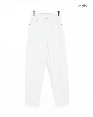 Side-tucked white cotton pants