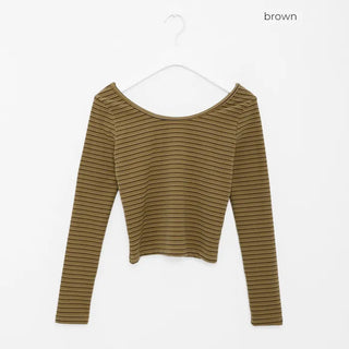 Striped U-neck long-sleeve T-shirt