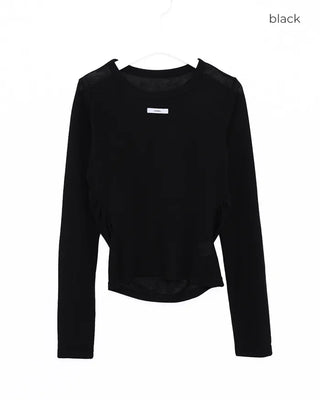 Side-shirred long-sleeve T-shirt