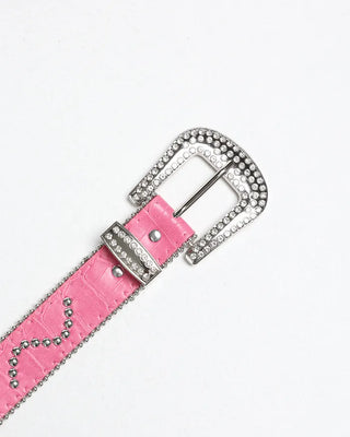 Star-studded cubic buckle crocodile belt