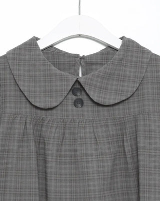 Button-up bust gathered yoke puff blouse