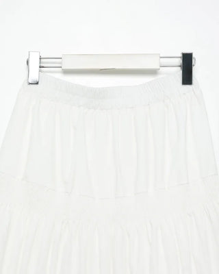 Shirred frill yoke flared long skirt