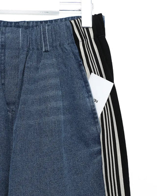 Triple side-stripe cutoff denim pants