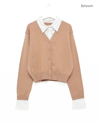 Layered shirt knit cardigan